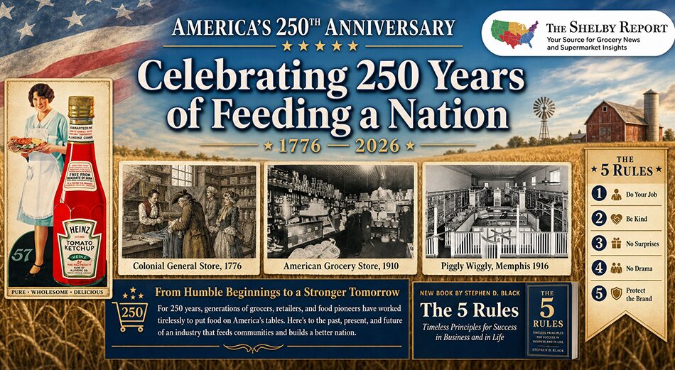 graphic of products and grocery history for Leadership column