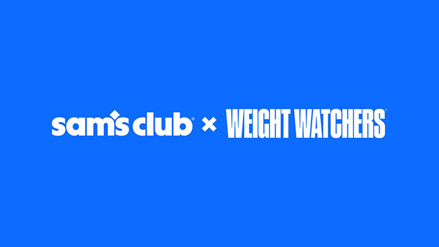 graphic with Sam's Club and Weight Watchers logs in white on blue background