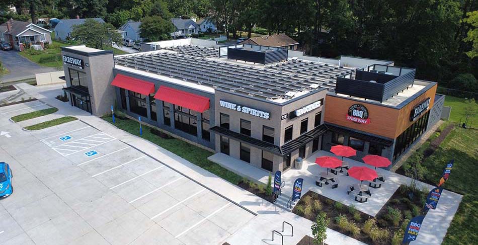aerial view of new Fareway store in Kansas City's Waldo neighborhood