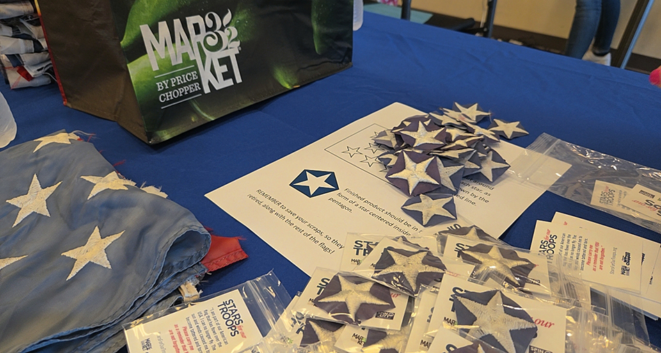photo of stars cut from retired American flags packaged to distribute to veterans and others