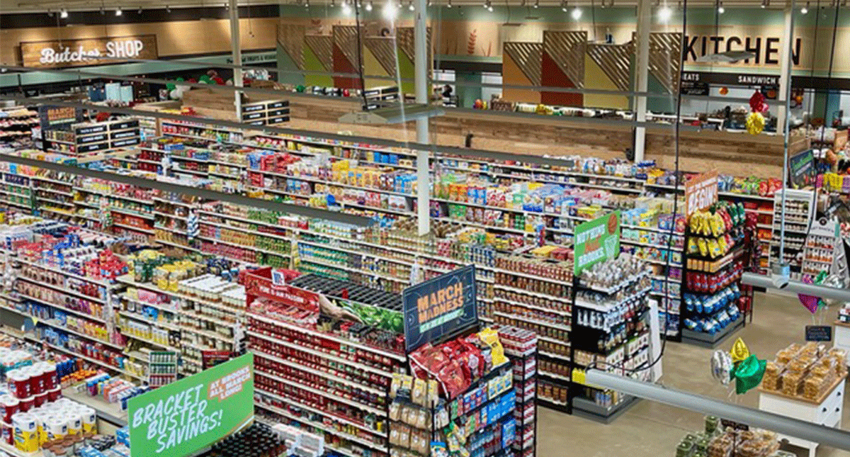 overhead shot of grocery store
