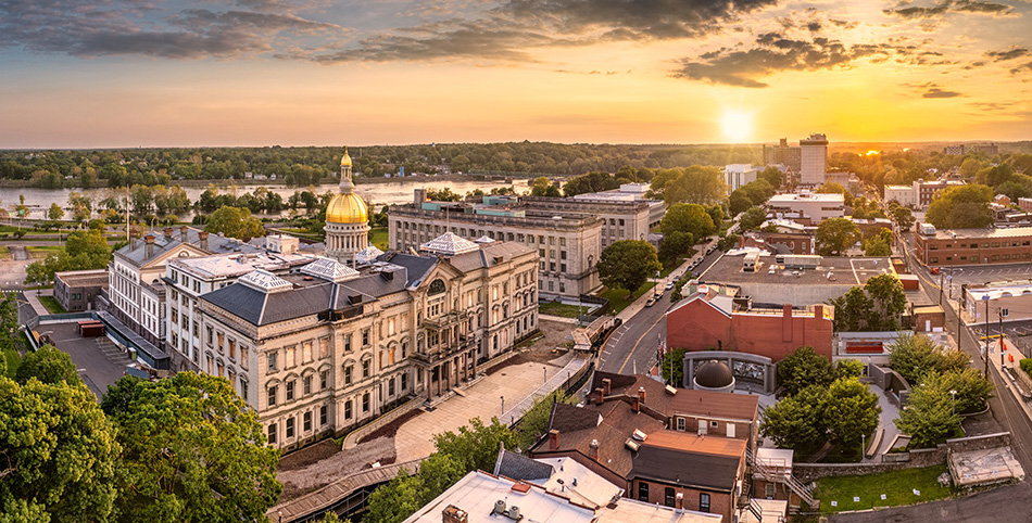 Aerial panorama of Trenton New Jersey skyline