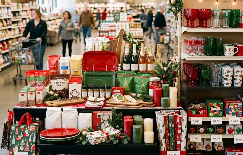 Holiday cross-merchandising display in a grocery store