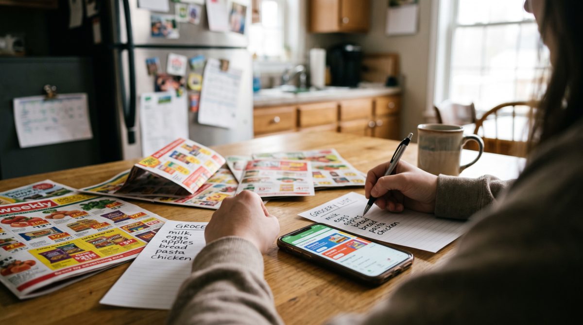 grocery list planning at desk